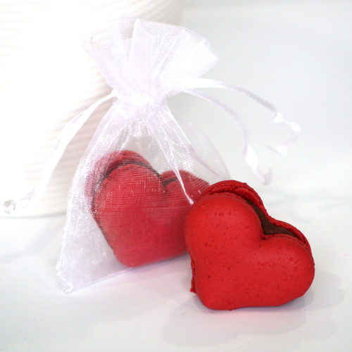Organza Bag With Heart Macaron - Red